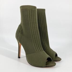 Catherine Catherine Malandrino Womens Green Knit Slip On Peep Toe Sock Boot 6